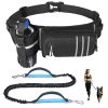 Hands Free Dog Leash with Zipper Pouch for Medium Large Dogs Running Walking Training Hiking, Adjustable Waist Belt with Reflective Threading, Retract